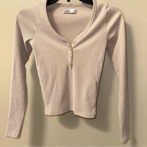 Hollister tan long sleeve button tee